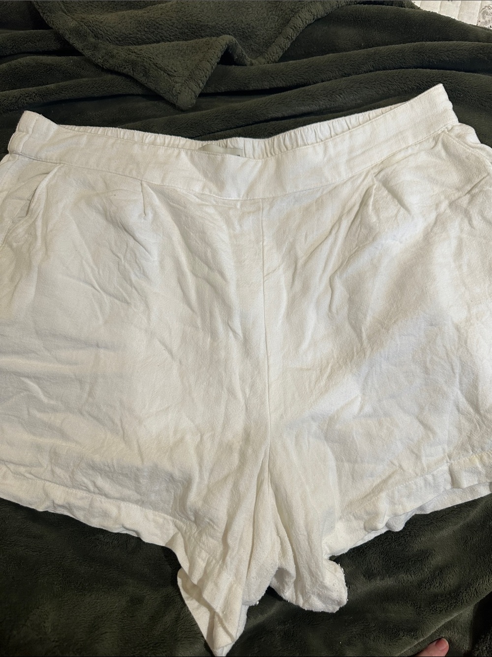 Abercrombie White Linen Blend Shorts - Casual High-Waist